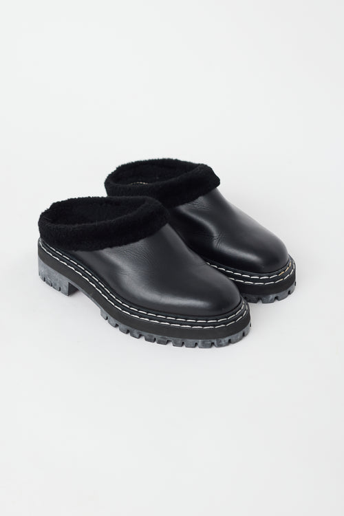 Proenza Schouler Black Leather & Shearling Lug Mule