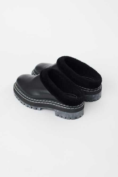 Proenza Schouler Black Leather & Shearling Lug Mule