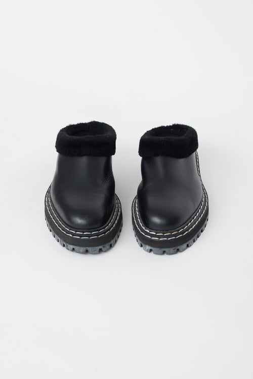 Proenza Schouler Black Leather & Shearling Lug Mule