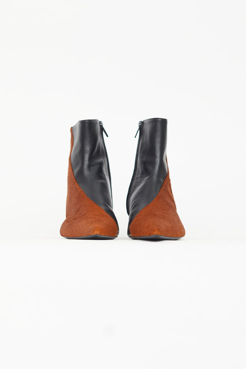 Proenza Schouler Black Leather & Brown Textured Ankle Boot