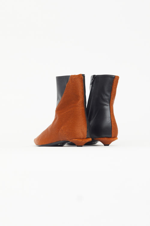 Proenza Schouler Black Leather & Brown Textured Ankle Boot