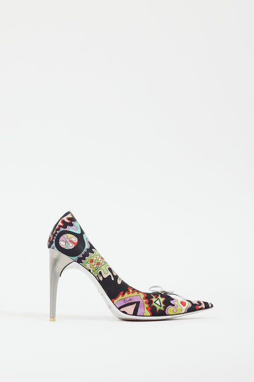Emilio Pucci Black & Multi Satin Patterned Heel