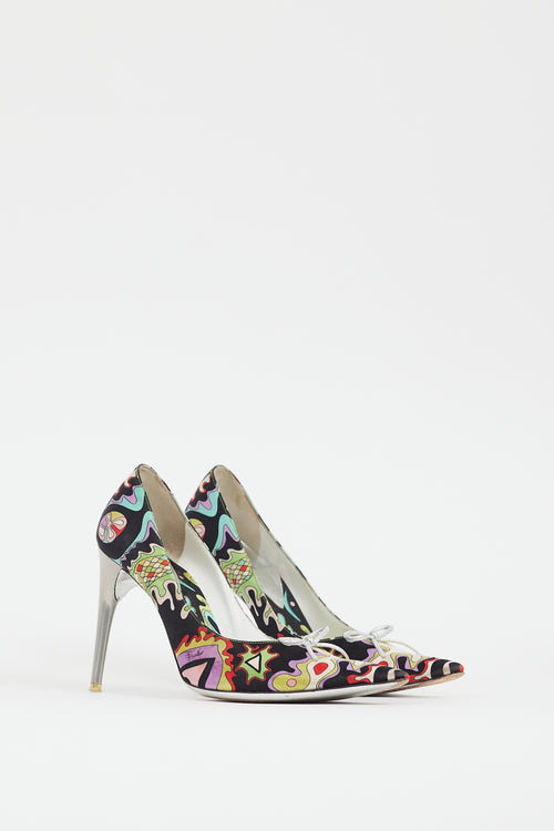 Emilio Pucci Black & Multi Satin Patterned Heel