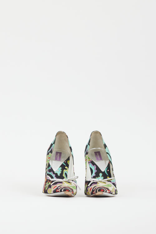 Emilio Pucci Black & Multi Satin Patterned Heel