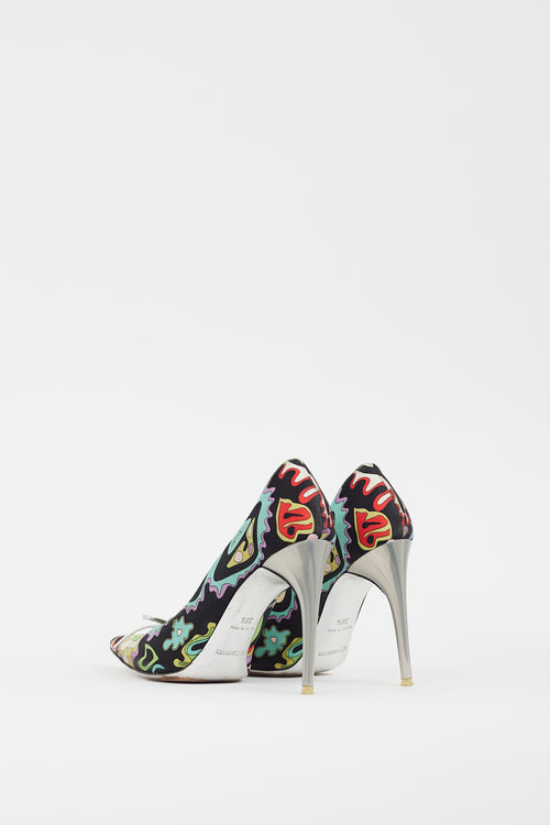 Emilio Pucci Black & Multi Satin Patterned Heel