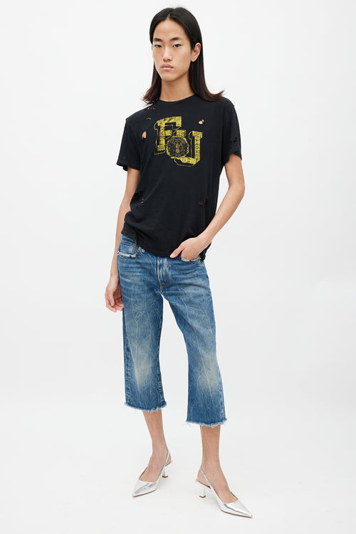 R13 Black & Yellow F U Distressed Logo T-Shirt