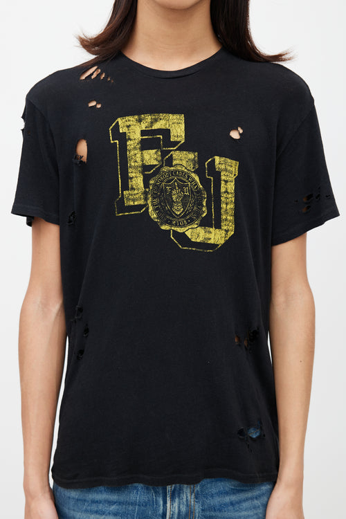 R13 Black & Yellow F U Distressed Logo T-Shirt