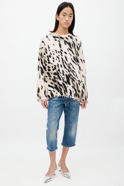 R13 Brown & Black Patterned Distressed Knit Sweater
