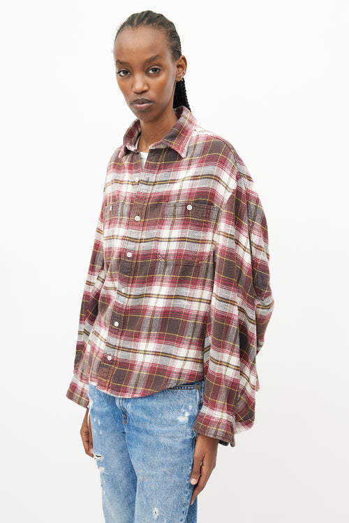 R13 Burgundy & Multi Ziggy Plaid Workwear Shirt