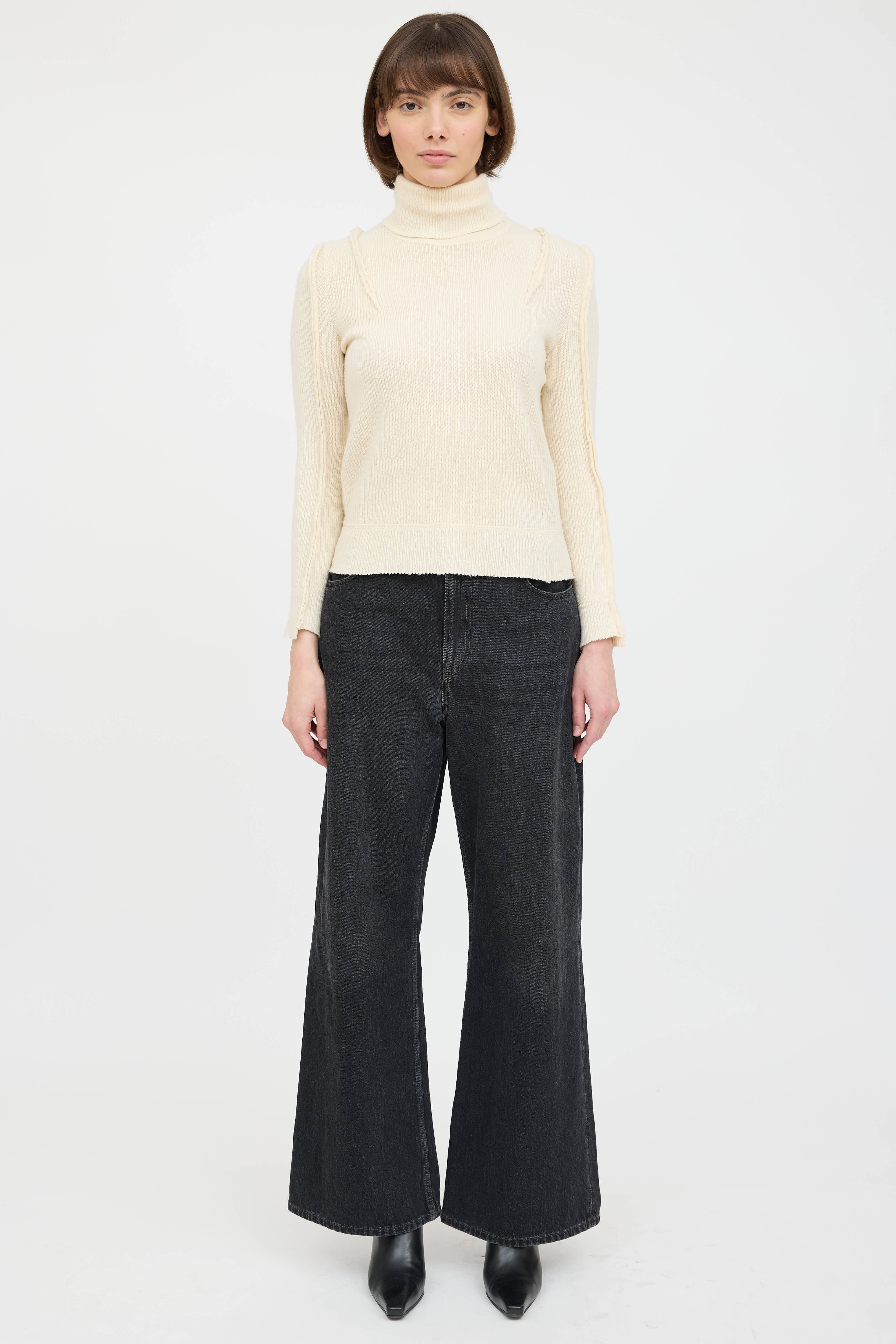 R14 Wool Knit Panelled Ribbed Sweater