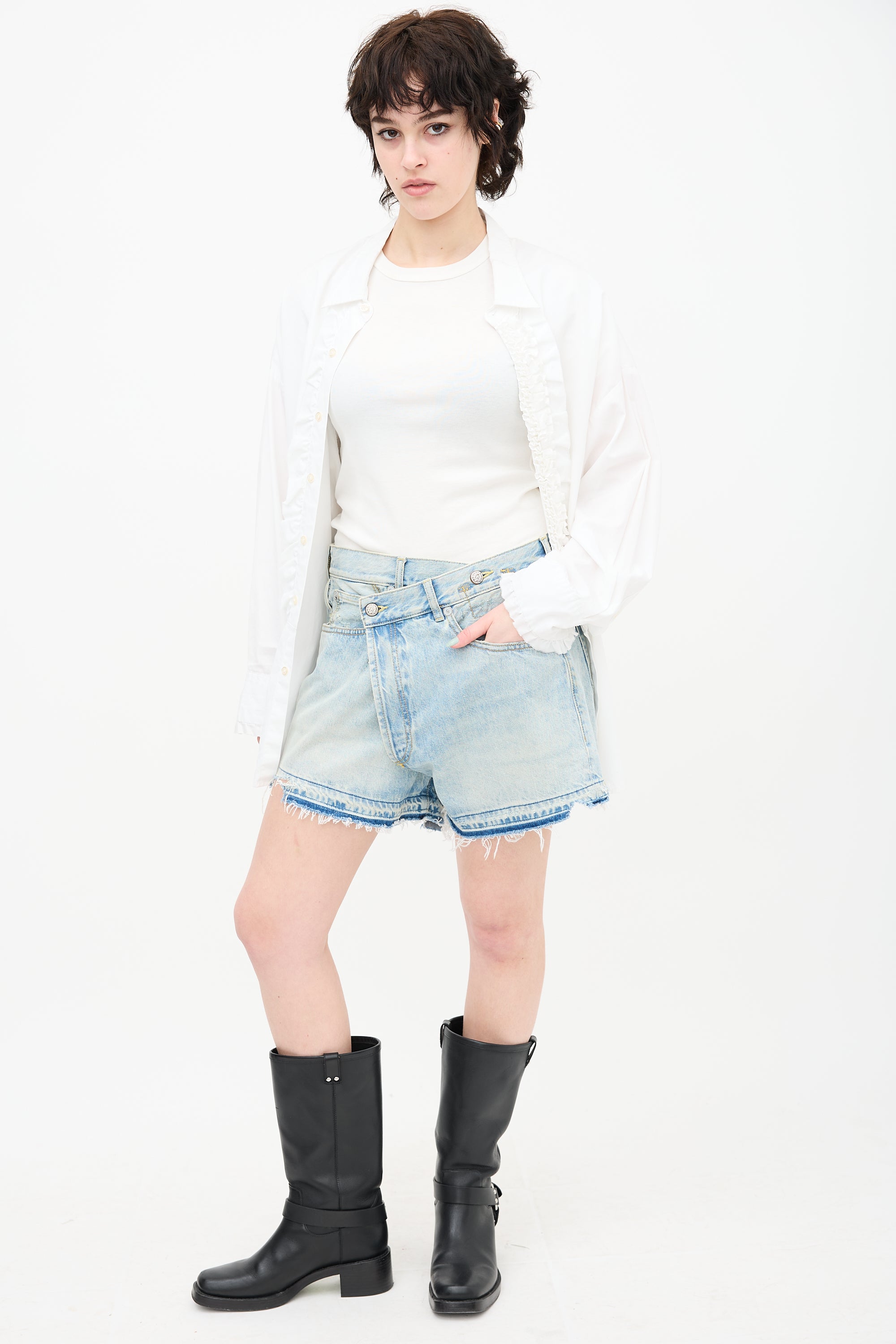 R13 Denim Crossover Shorts
