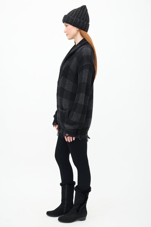 R13 Dark Grey & Black Striped Shawl Cardigan