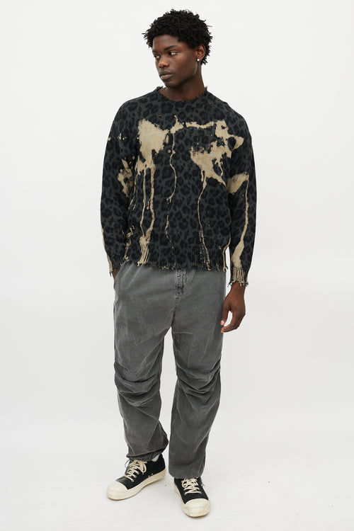 R13 Green & Black Distressed Patterned Sweater