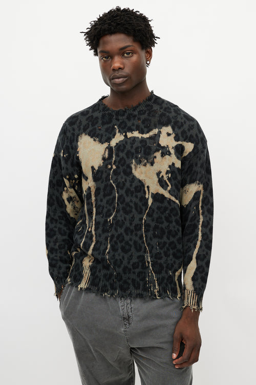 R13 Green & Black Distressed Patterned Sweater