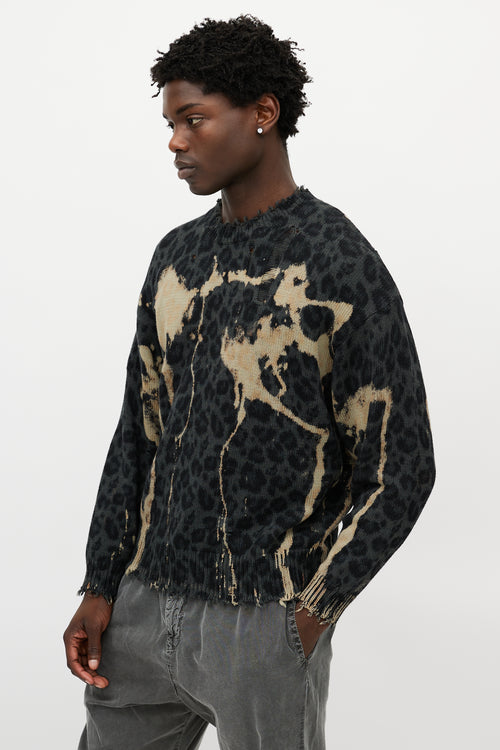 R13 Green & Black Distressed Patterned Sweater