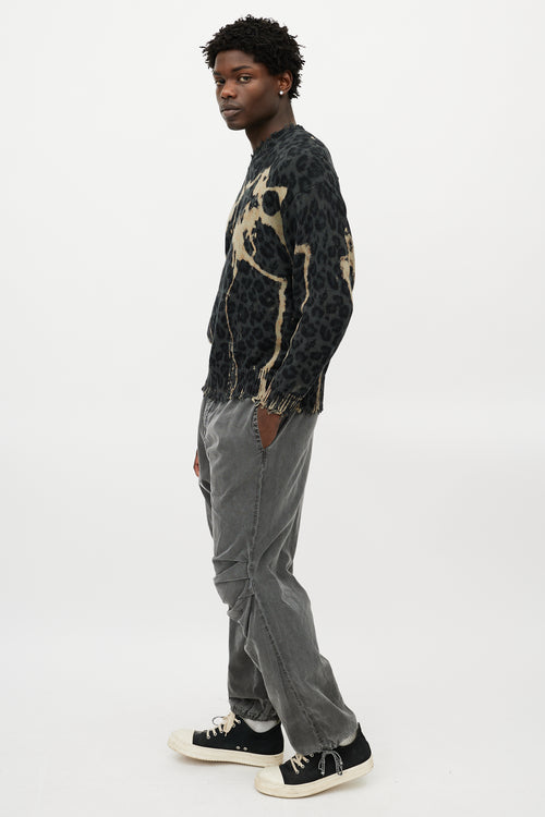 R13 Green & Black Distressed Patterned Sweater