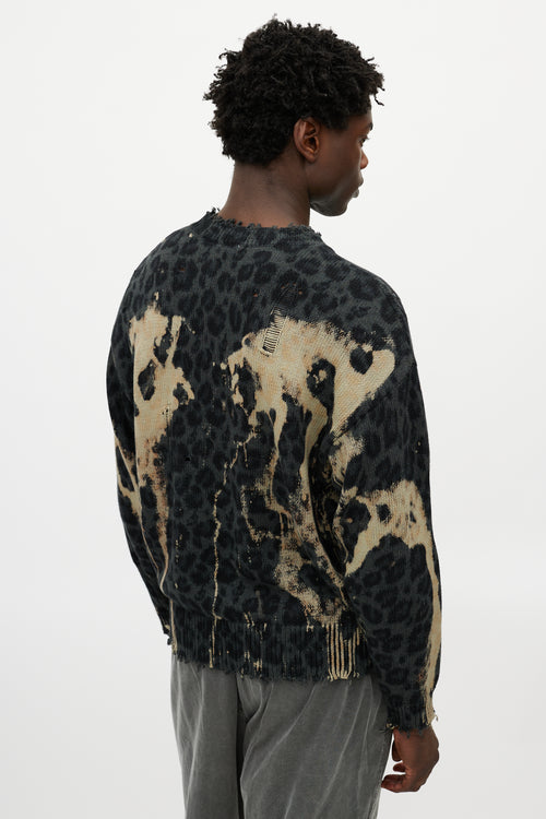 R13 Green & Black Distressed Patterned Sweater