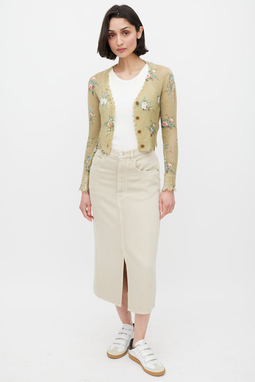 R13 Green & Multicolour Cashmere Distressed Knit Cardigan