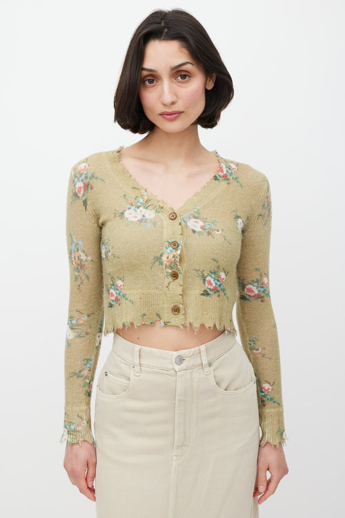 R13 Green & Multicolour Cashmere Distressed Knit Cardigan