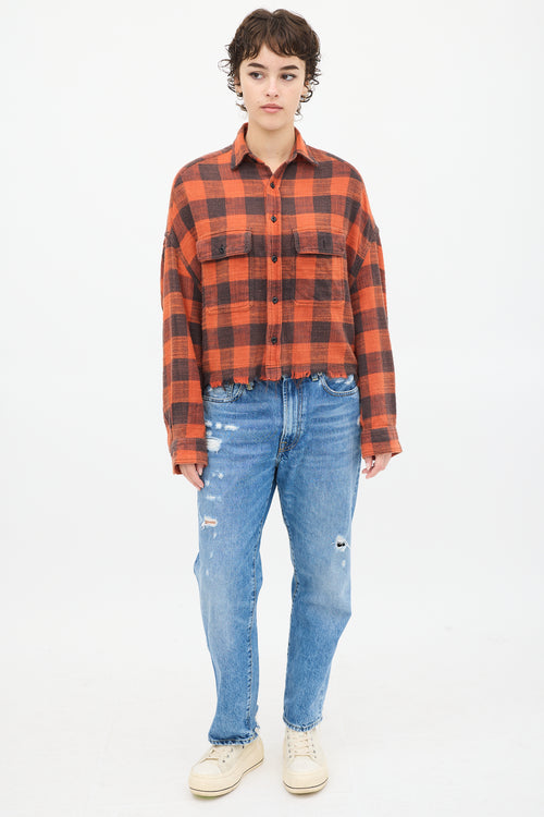 R13 Red & Black Distressed Plaid Shirt