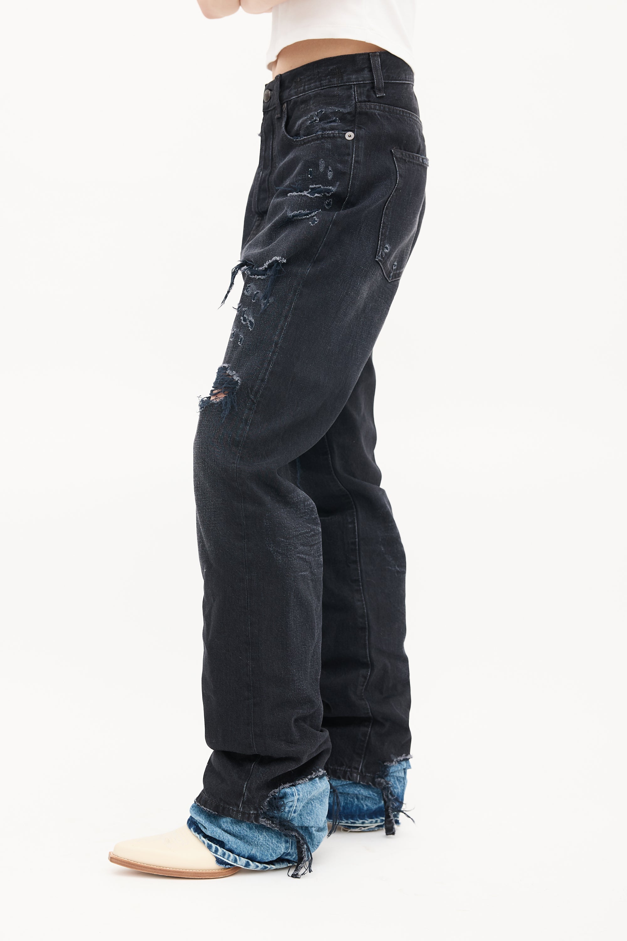 R13 Washed Black Jake Izzy Drop Distressed Jeans