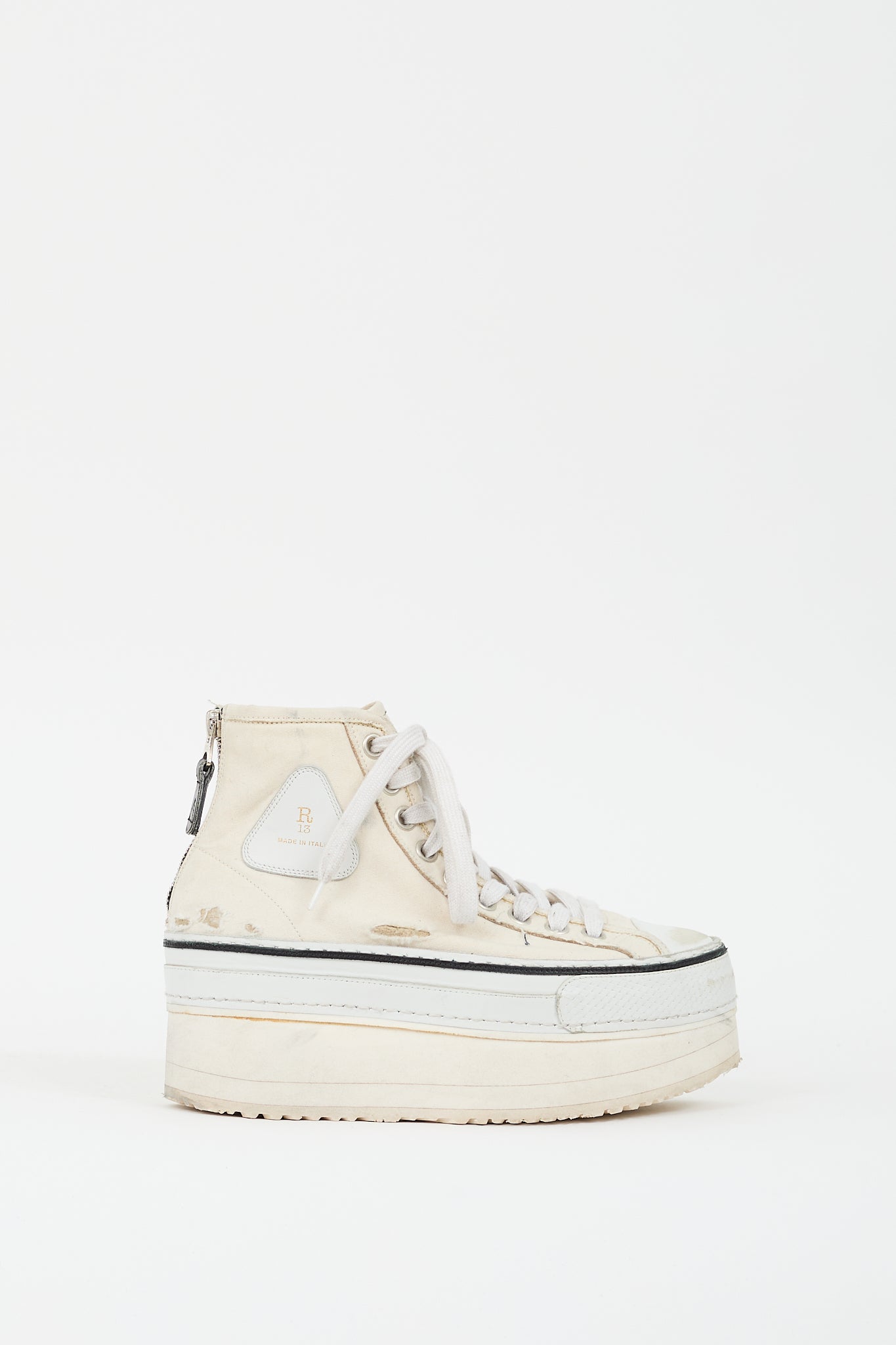 R13 Cream Distressed Courtney Platform Sneaker