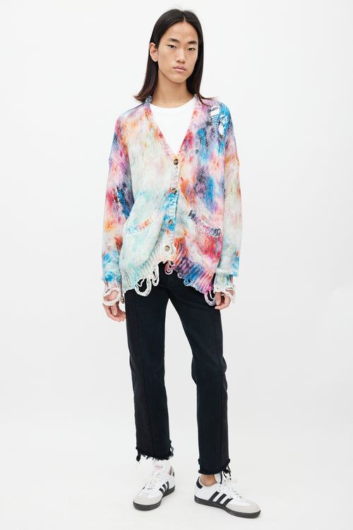 R13 White & Multicolour Distressed Tie Dye Cardigan