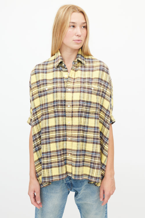 R13 Yellow & Brown Oversized Flannel Button Up