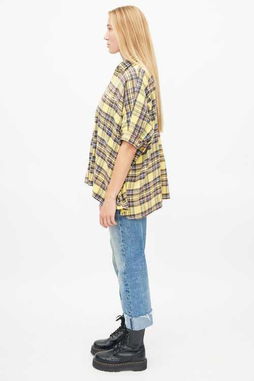R13 Yellow & Brown Oversized Flannel Button Up