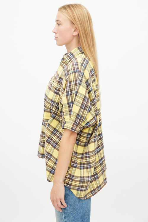 R13 Yellow & Brown Oversized Flannel Button Up