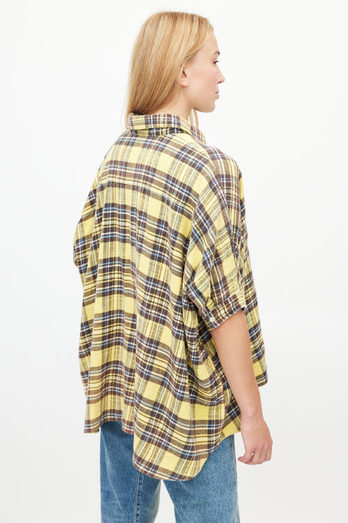 R13 Yellow & Brown Oversized Flannel Button Up