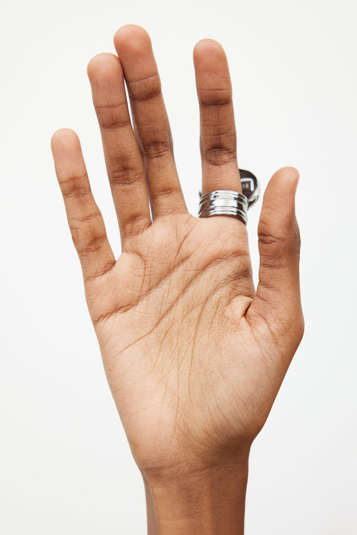 Saint Laurent Silver & Black Gem Ring