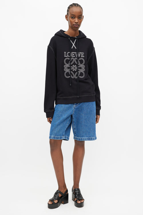 Loewe Black & White Embroidered Logo Hoodie