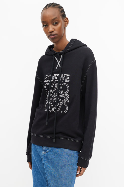 Loewe Black & White Embroidered Logo Hoodie