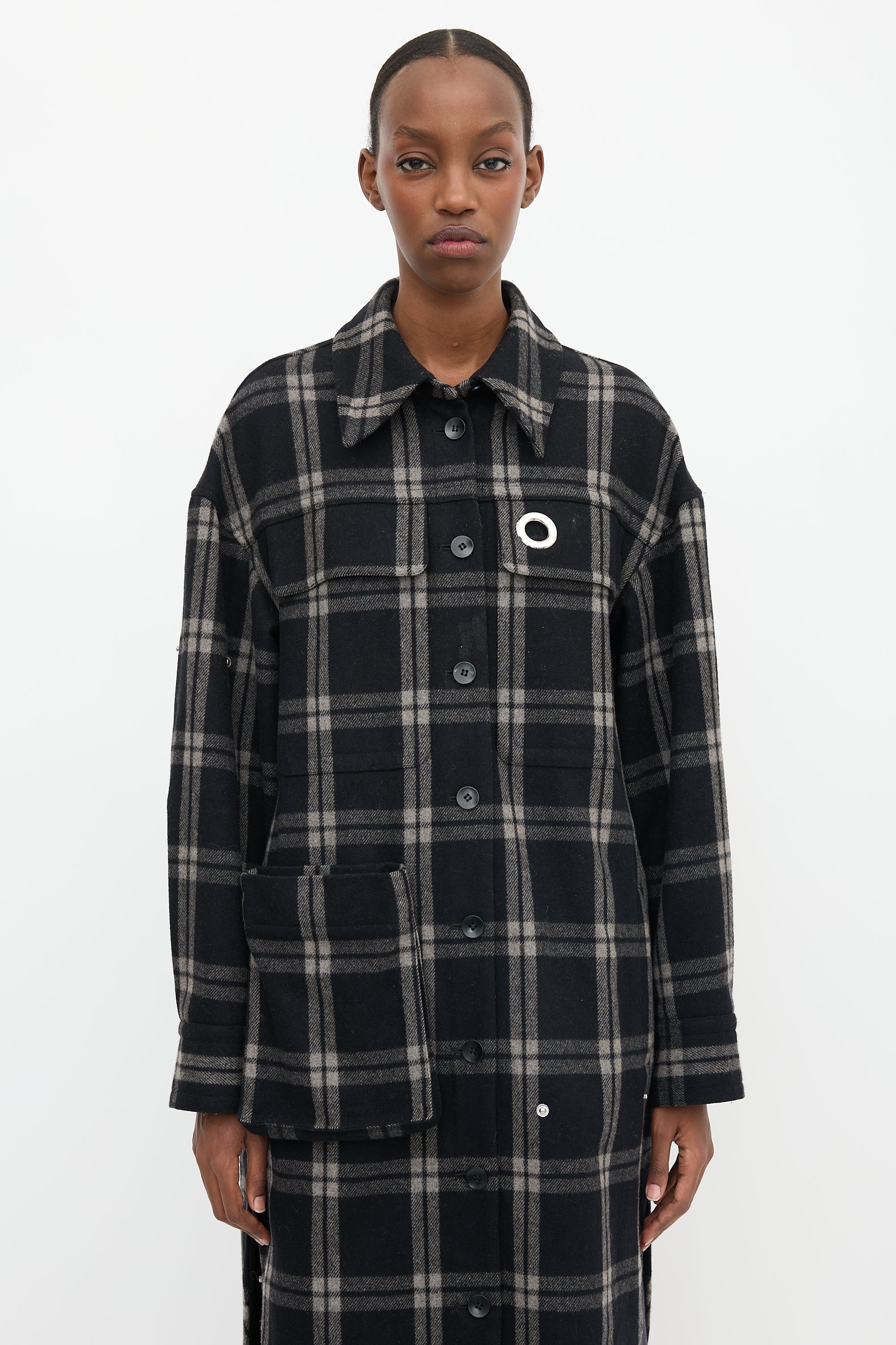 Tibi Wool Plaid Oversized Shirt Jacket