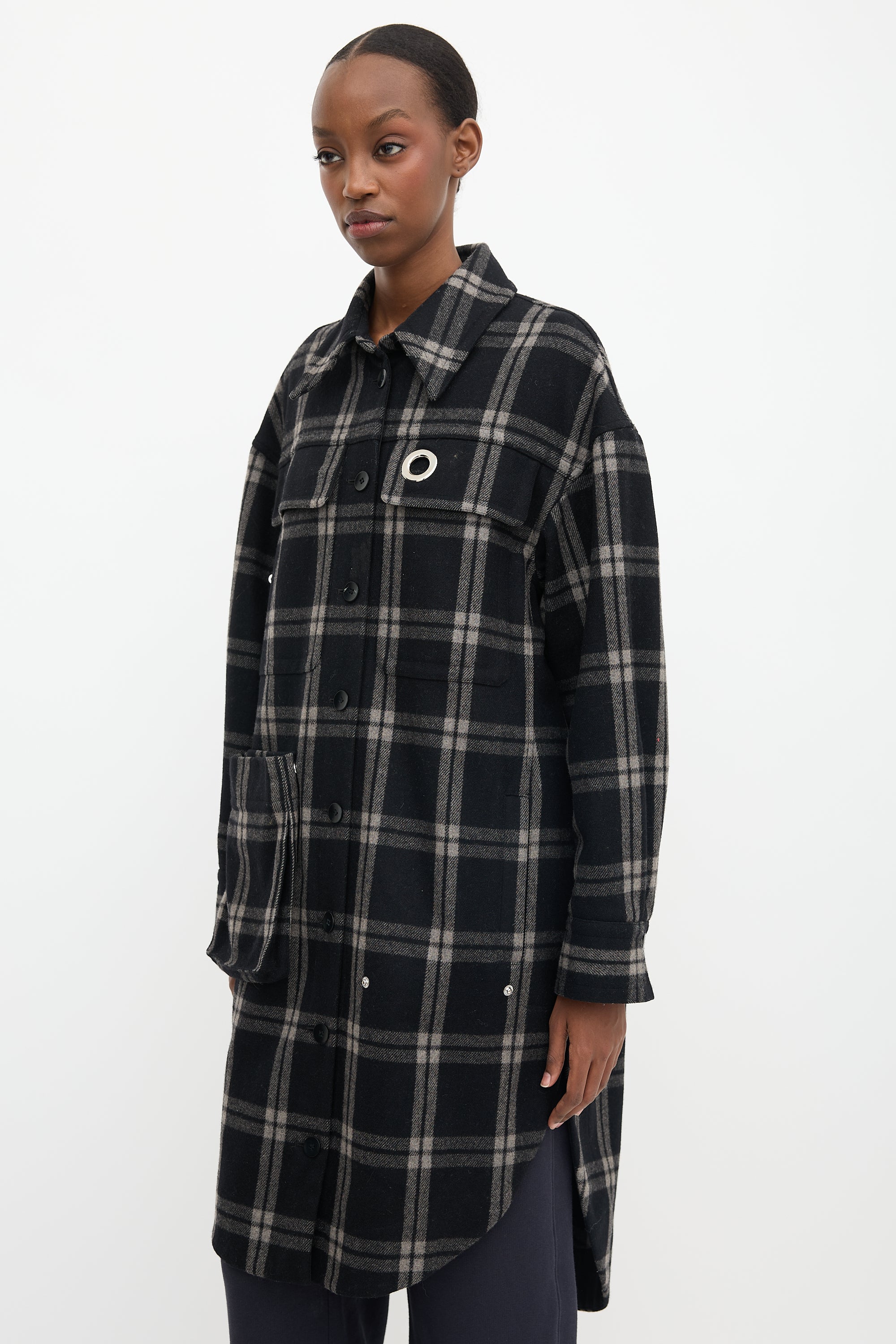 Tibi Wool Plaid Oversized Shirt Jacket