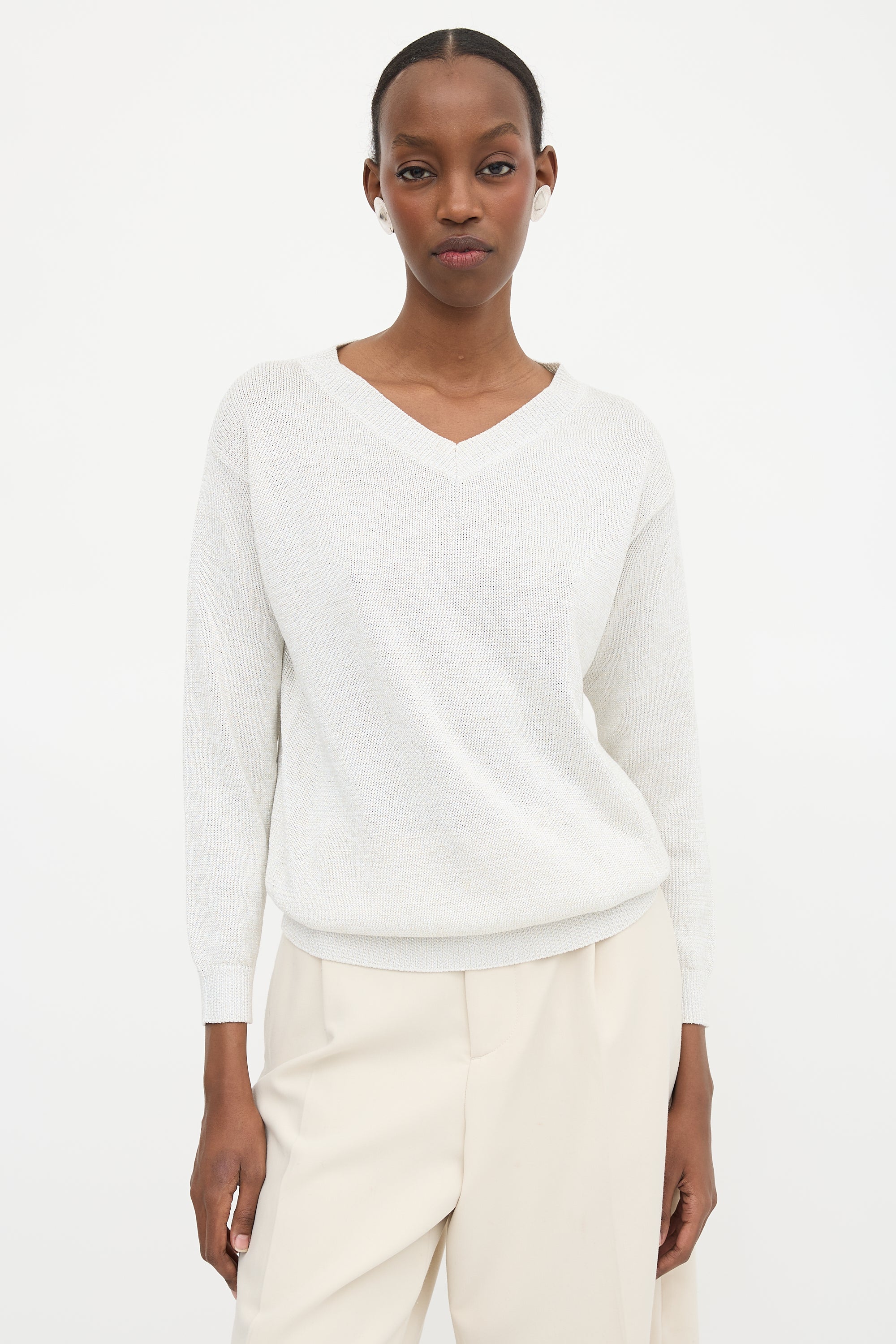 Brunello Cucinelli Metallic V-Neck Sweater