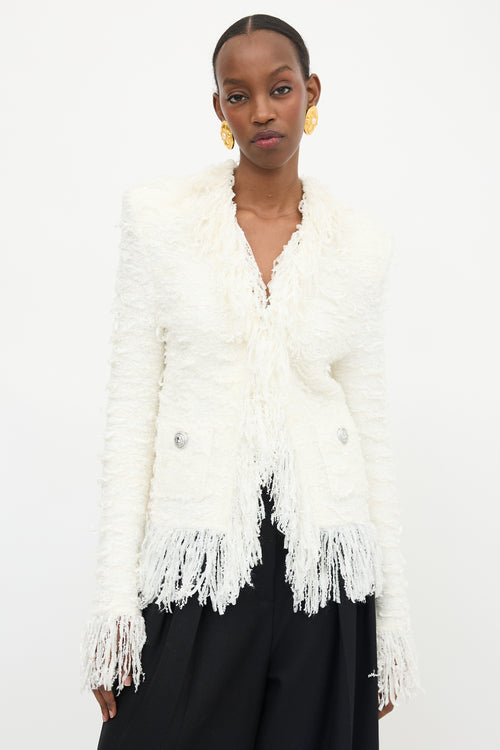 Balmain Knit Tweed Fringe Jacket