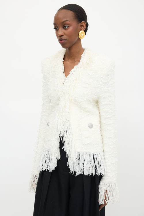 Balmain Knit Tweed Fringe Jacket