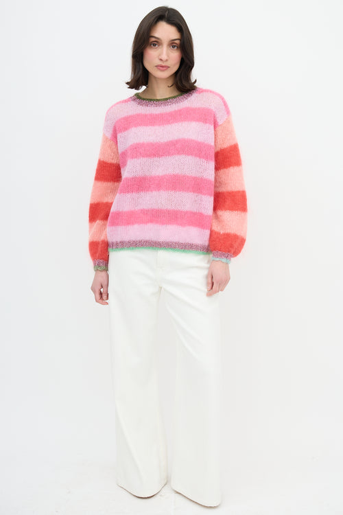 Rose Carmine Mohair Striped Sweater