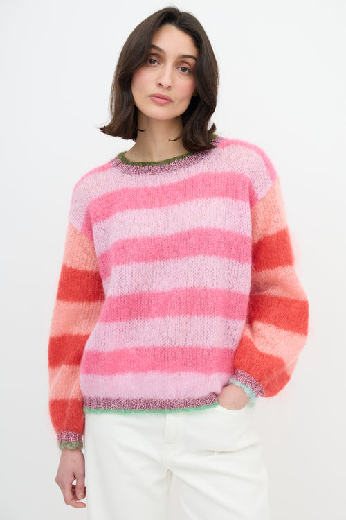 Rose Carmine Mohair Striped Sweater