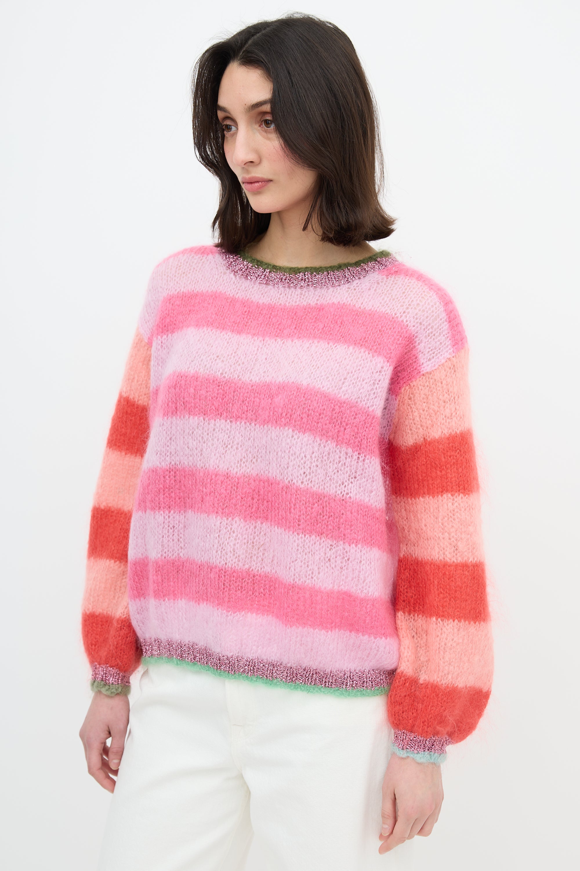 Rose Carmine Mohair Striped Sweater