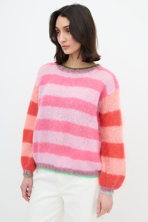 Rose Carmine Mohair Striped Sweater