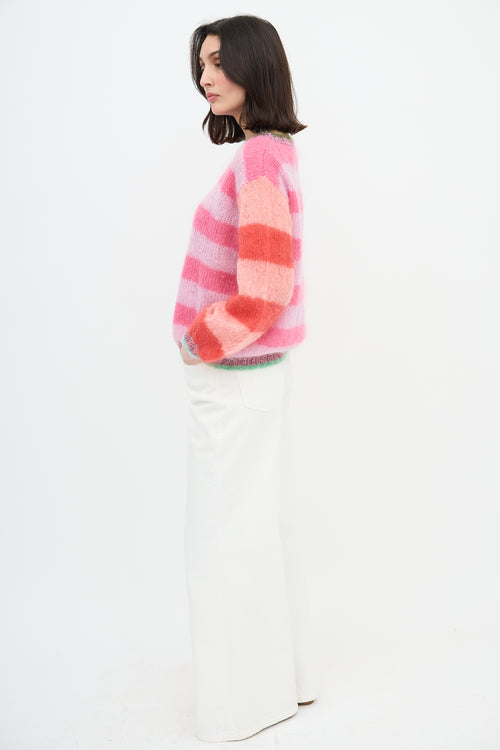 Rose Carmine Mohair Striped Sweater