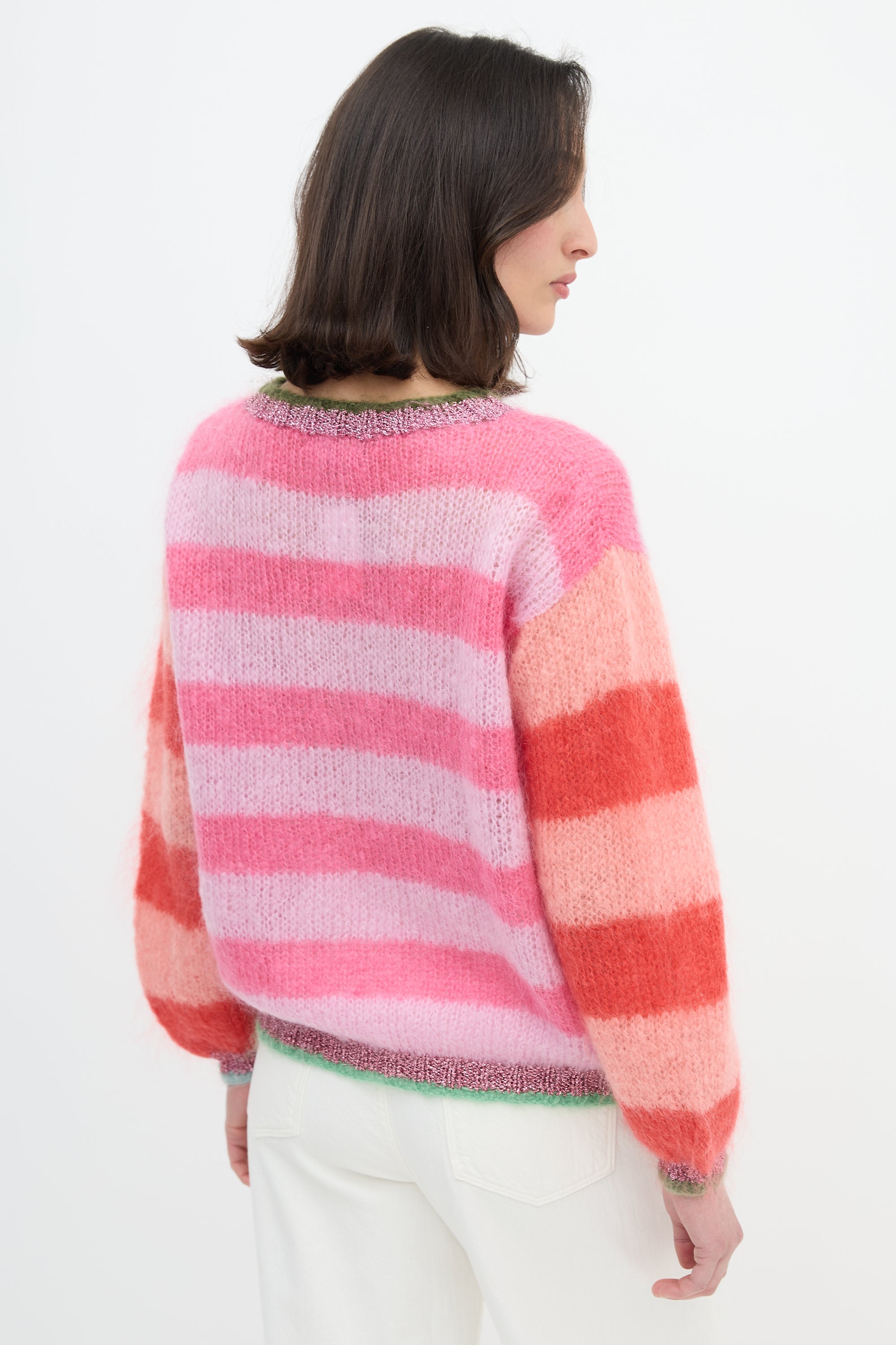 Rose Carmine Mohair Striped Sweater