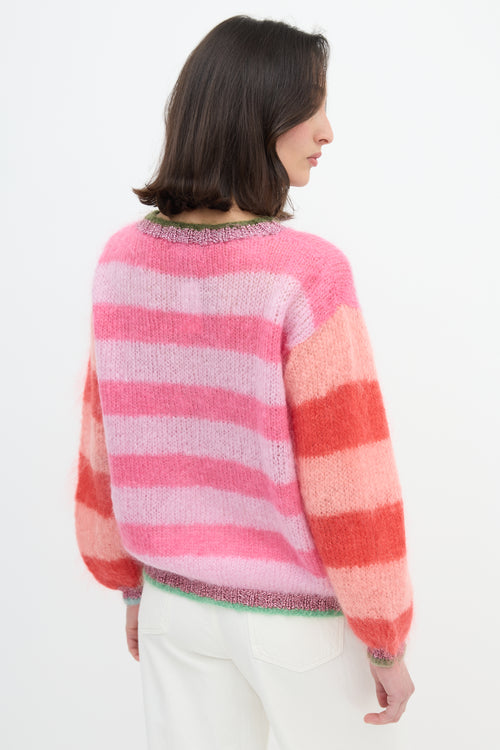 Rose Carmine Mohair Striped Sweater