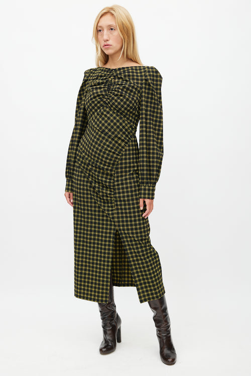 Rachel Comey Black & Yellow Plaid Ruched Dress