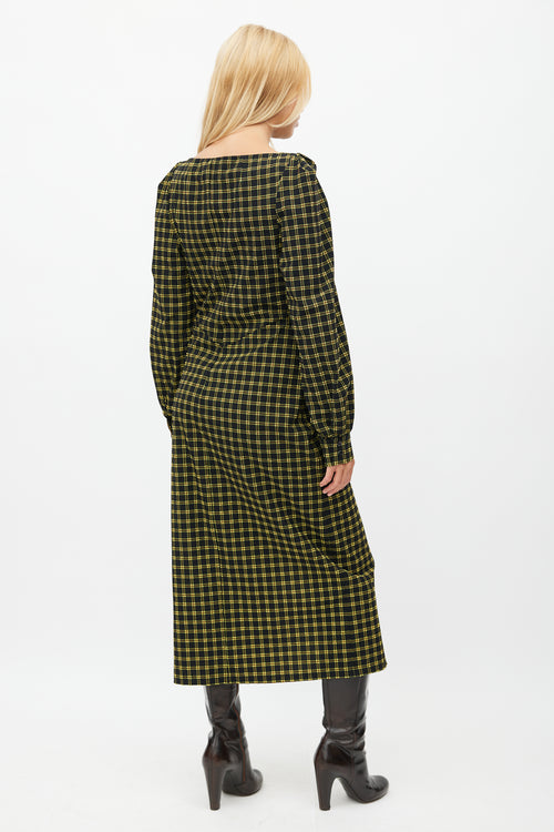 Rachel Comey Black & Yellow Plaid Ruched Dress
