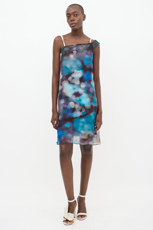Rachel Comey Blue & Multi Silk Asymmetrical Shift Dress