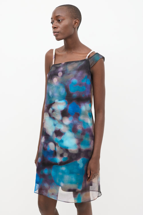 Rachel Comey Blue & Multi Silk Asymmetrical Shift Dress